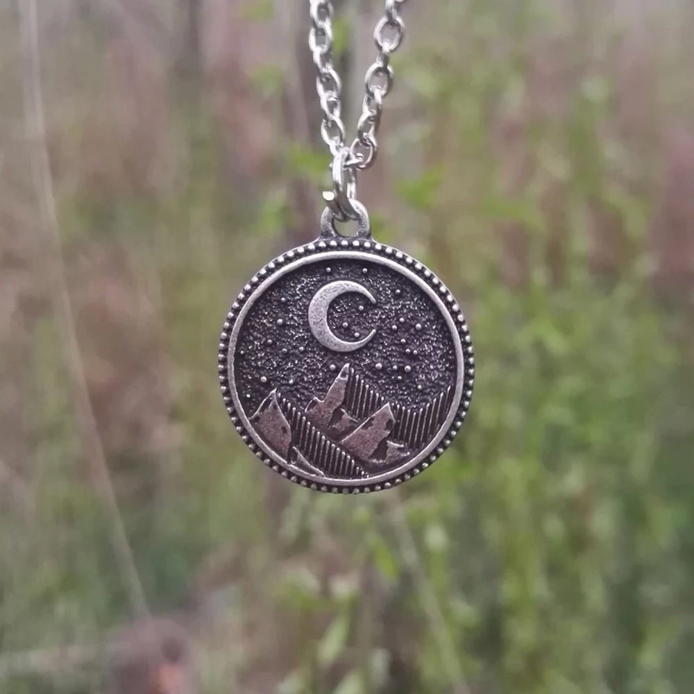 Vintage Boho Moon Magic Mountain Silver Necklace